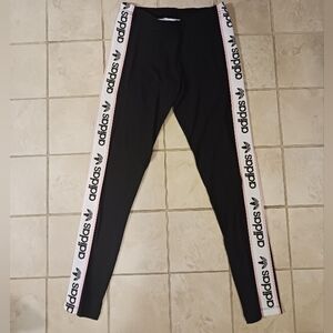Adidas Leggings Black with Pink Logo Stripes